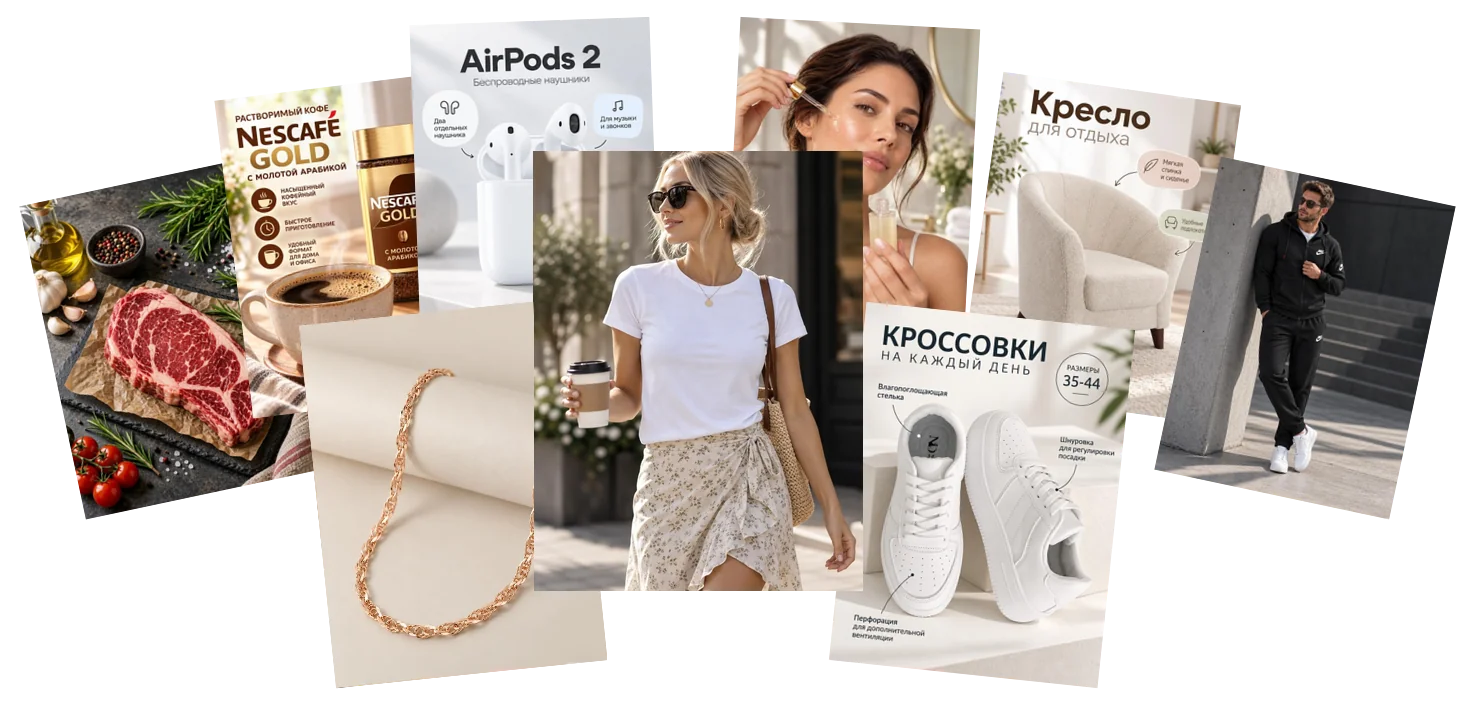 Коллаж примеров карточек товаров